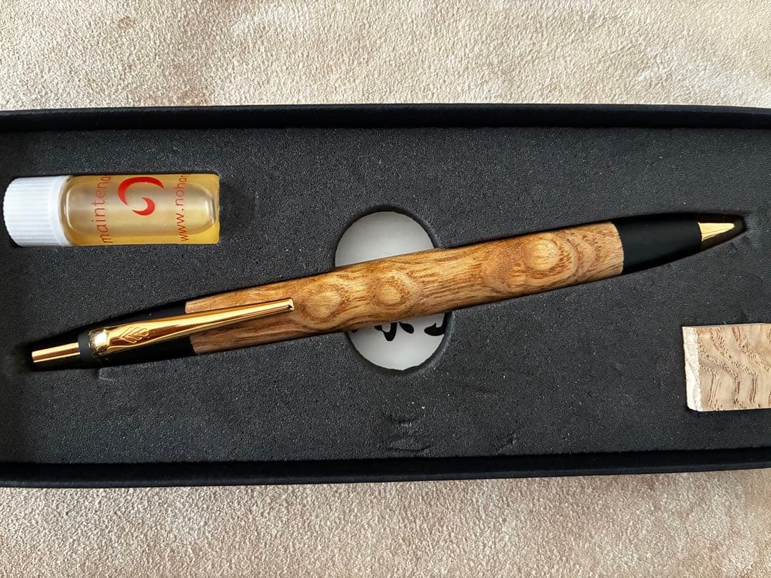 野原工芸 スタンダード ボールペン たも波杢 ゴールド 保証書付き タモ波杢