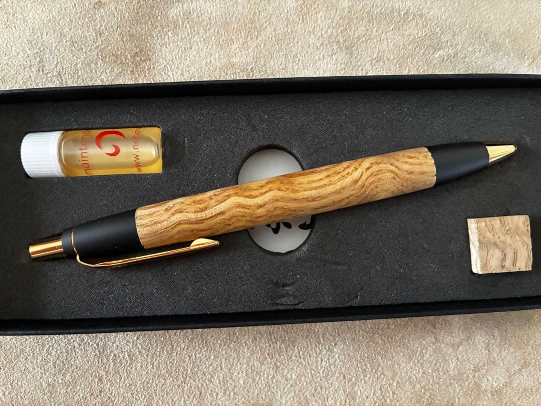 野原工芸 スタンダード ボールペン たも波杢 ゴールド 保証書付き タモ波杢