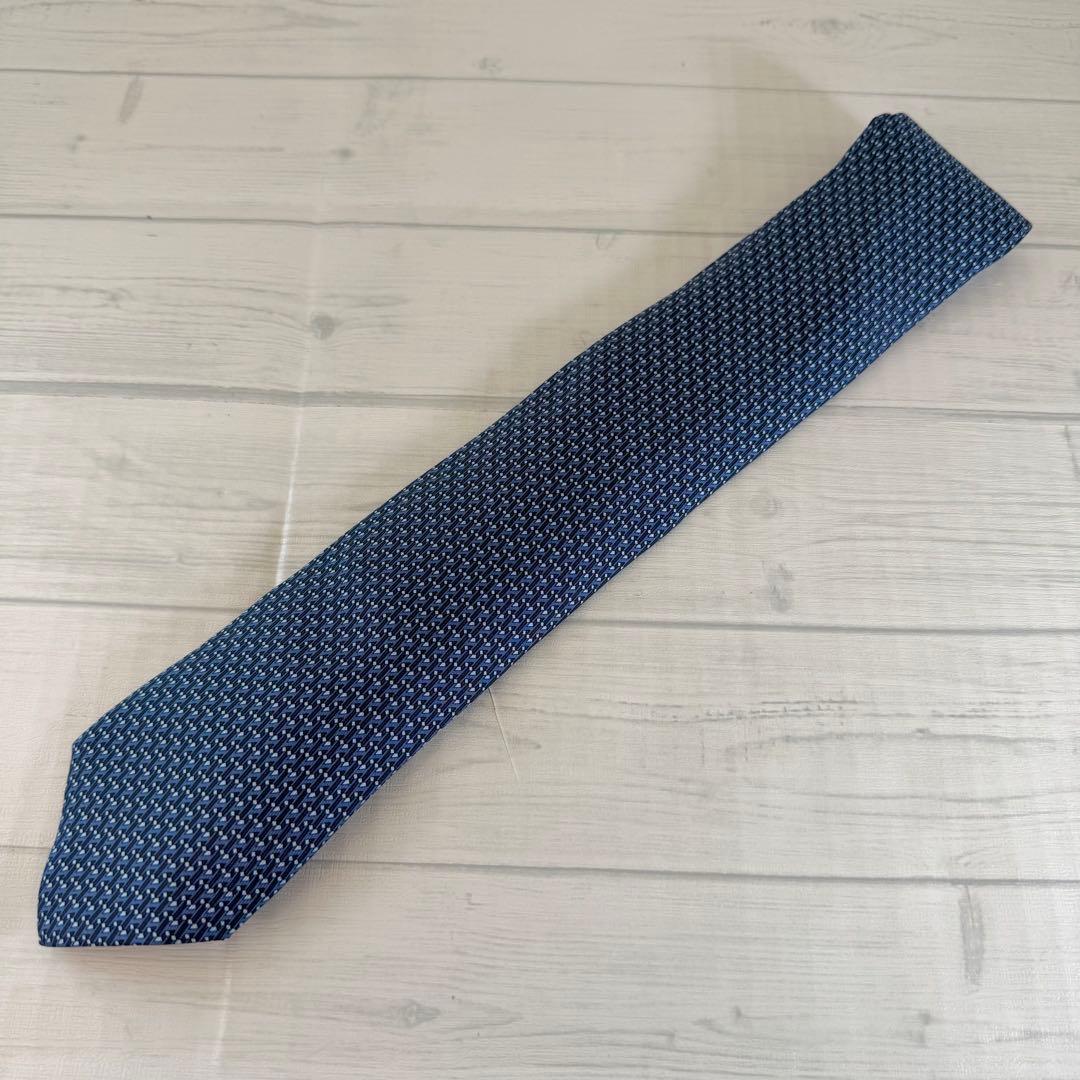 ✨美品✨　HERMES エルメス　ネクタイ　総柄　ロゴ　ブルー　青
