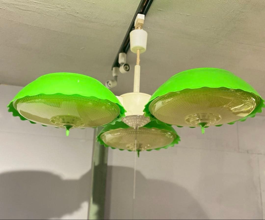 緑 グリーン 3灯 天井照明 昭和レトロ 当時物 レトロポップ インテリア