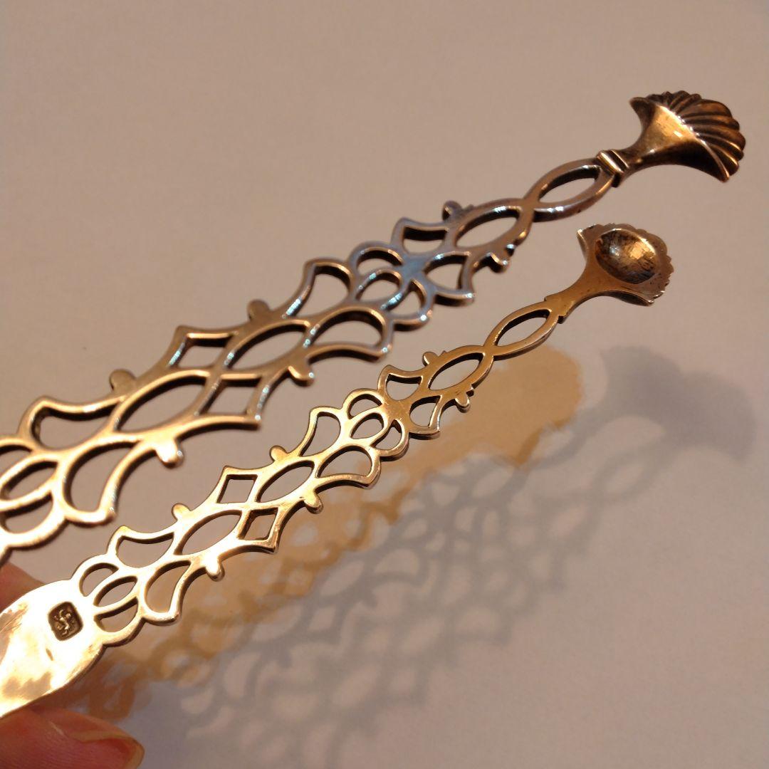 最終値下げ　イギリス　純銀　シュガートング　ピアス（透かし）入り　1780年頃