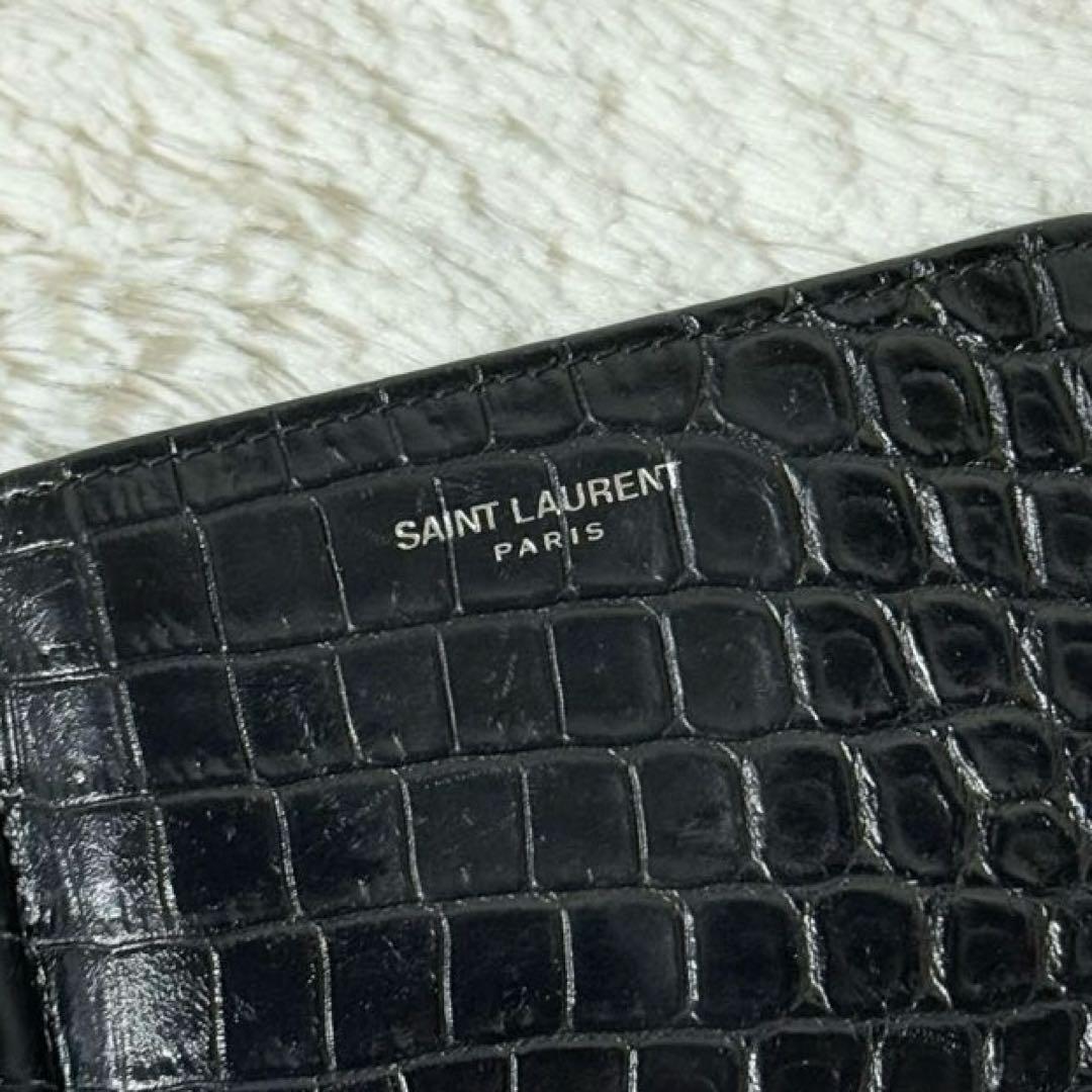 ⭐️専用⭐️　サンローラン　クロコ型押し　マネークリップ　ブラック　レザー