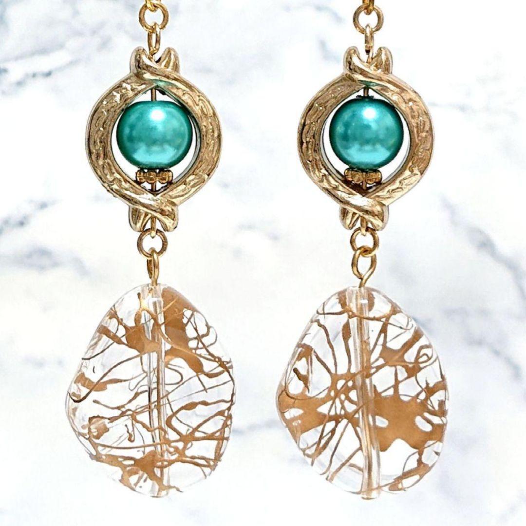 【ピアス】エスニックシャンデリア風　ターコイズブルー