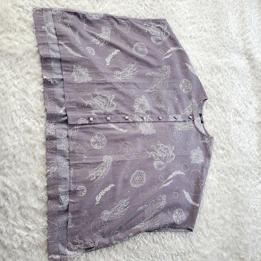 美品 マーブルシュッド Diving コットンサテンブラウス グレー ワイド