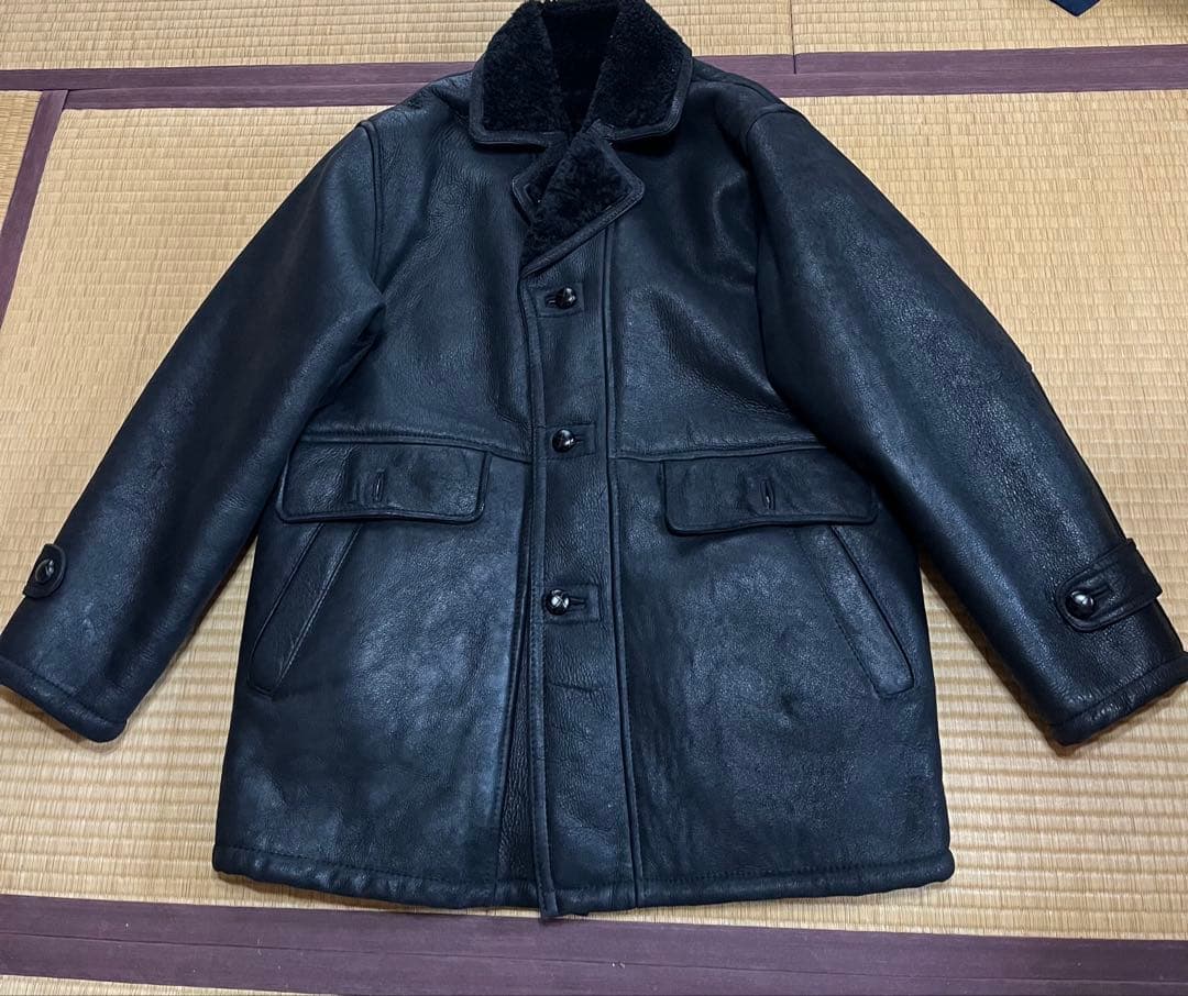 羊革　肉厚　ムートンコート ブラック