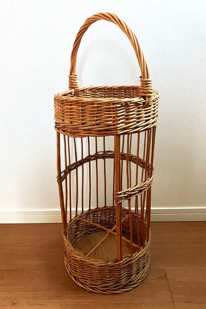 希少 英国アンティーク 縦型ワインバスケット