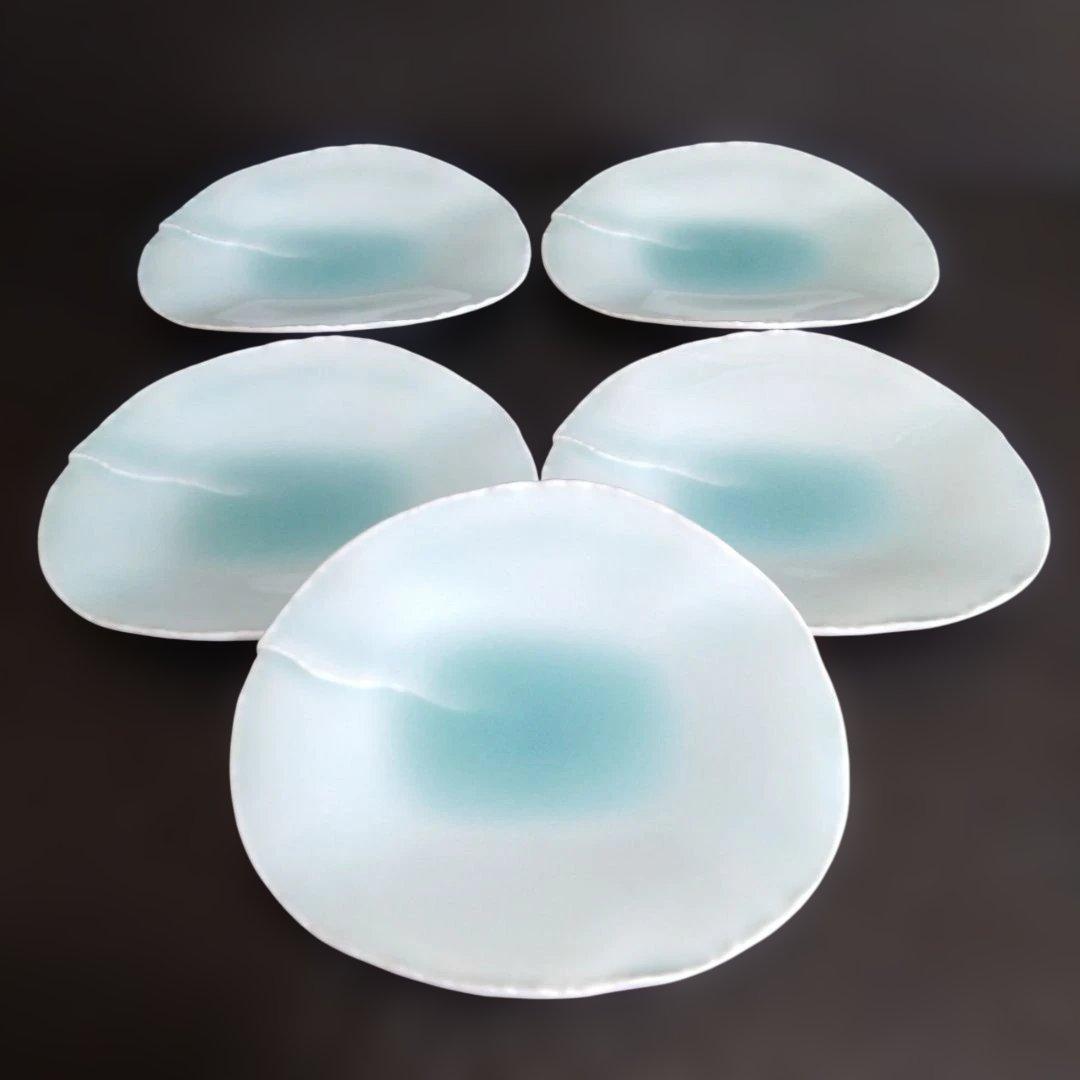 新品 有田焼 藤巻製陶 青白磁 銘々皿５枚 継ぎ合わせ　 楕円形 取皿　お祝い