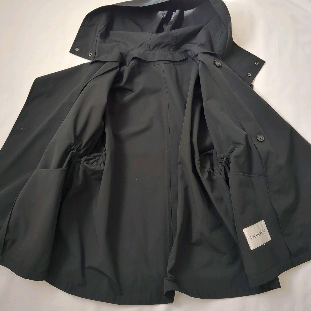 VACHEMENT│2wayフーデッド ショートコート ノーカラー ブラック