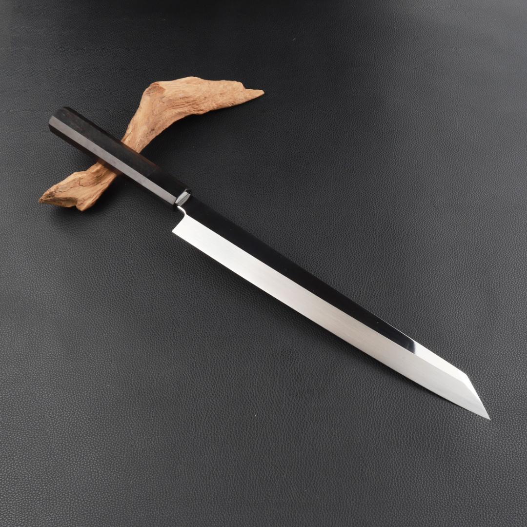 11162鏡面仕上げ 切付包丁 尺 刃は究極の切れ味 刺身包丁 黒檀黒水牛八角柄