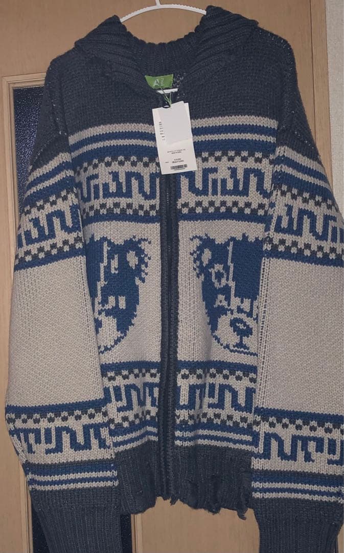 Anui アニュイ　GRMベアーカウチンニットカーディガン　R2 グレー