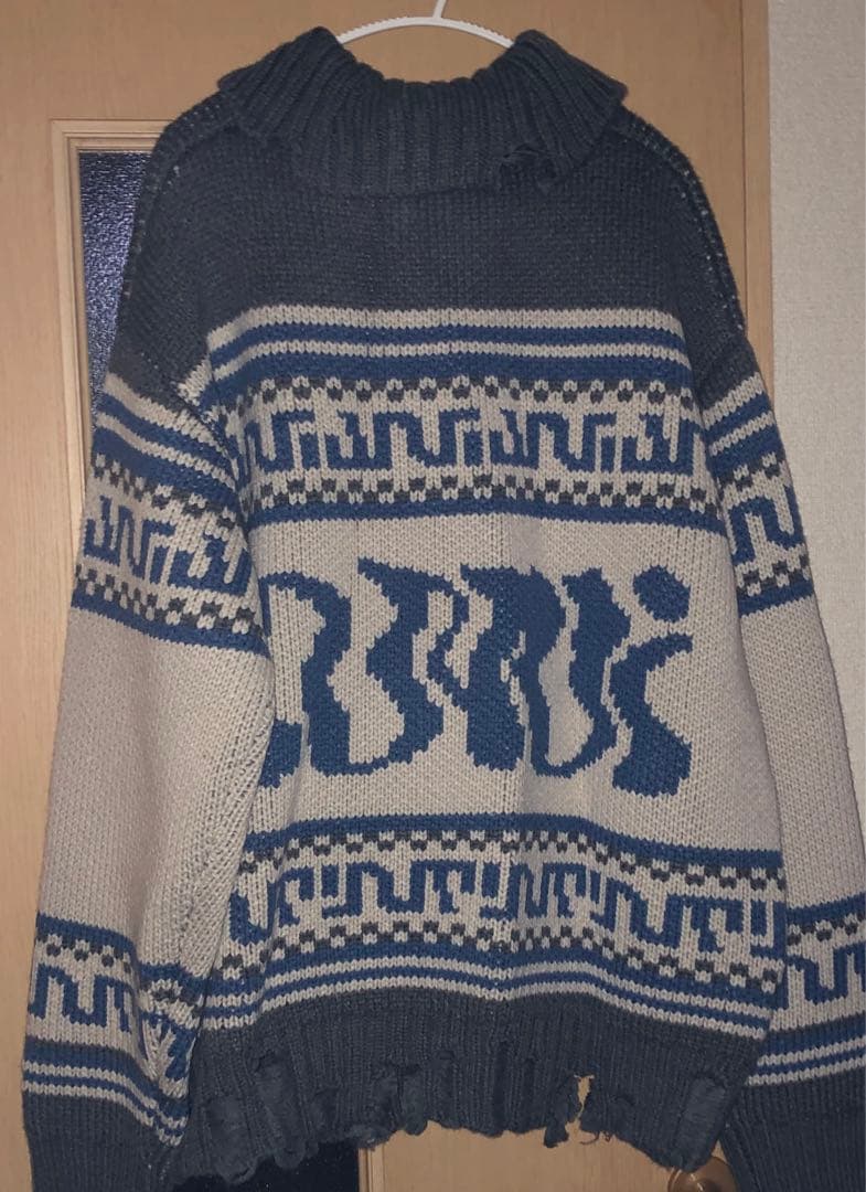 Anui アニュイ　GRMベアーカウチンニットカーディガン　R2 グレー