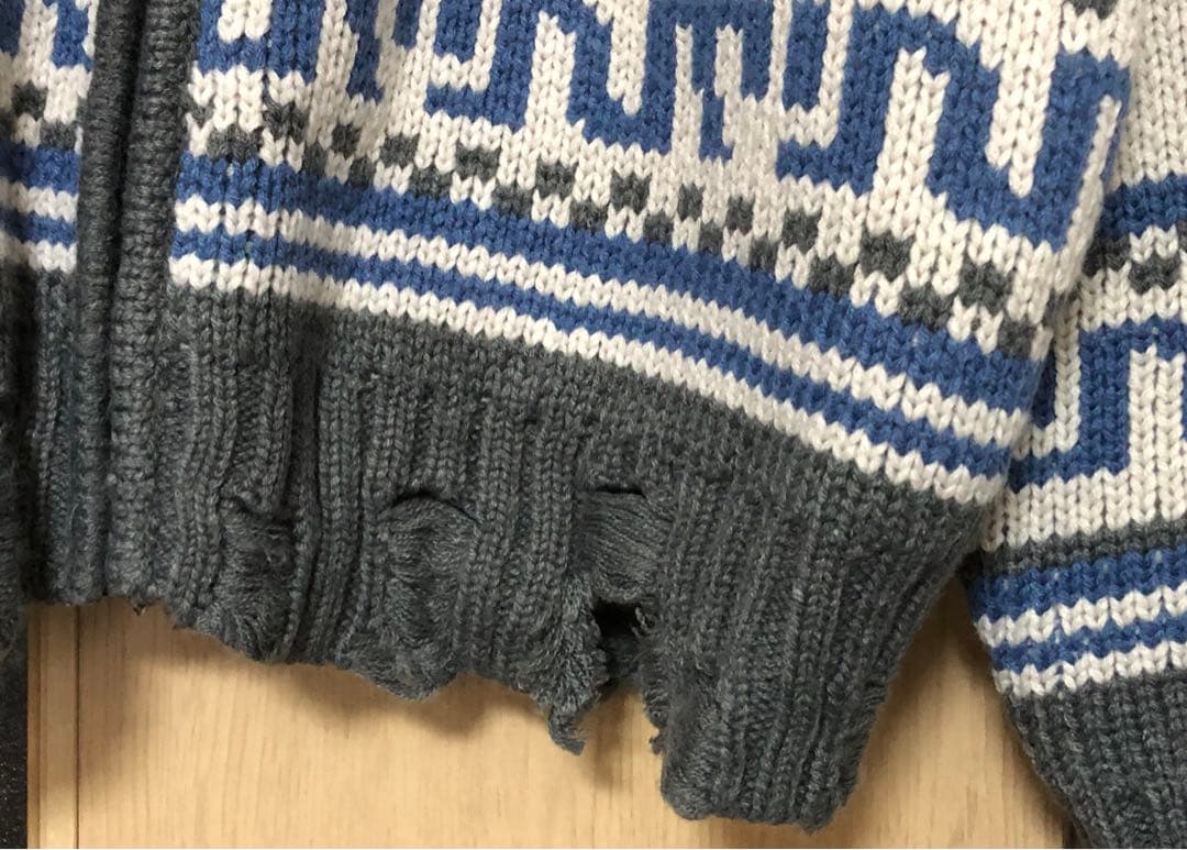 Anui アニュイ　GRMベアーカウチンニットカーディガン　R2 グレー