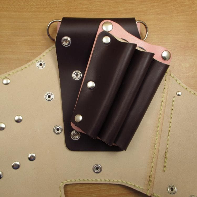 ダークブラウン＆薄ピンク　６丁差し　本革　シザーケース　SCA-100/CDB