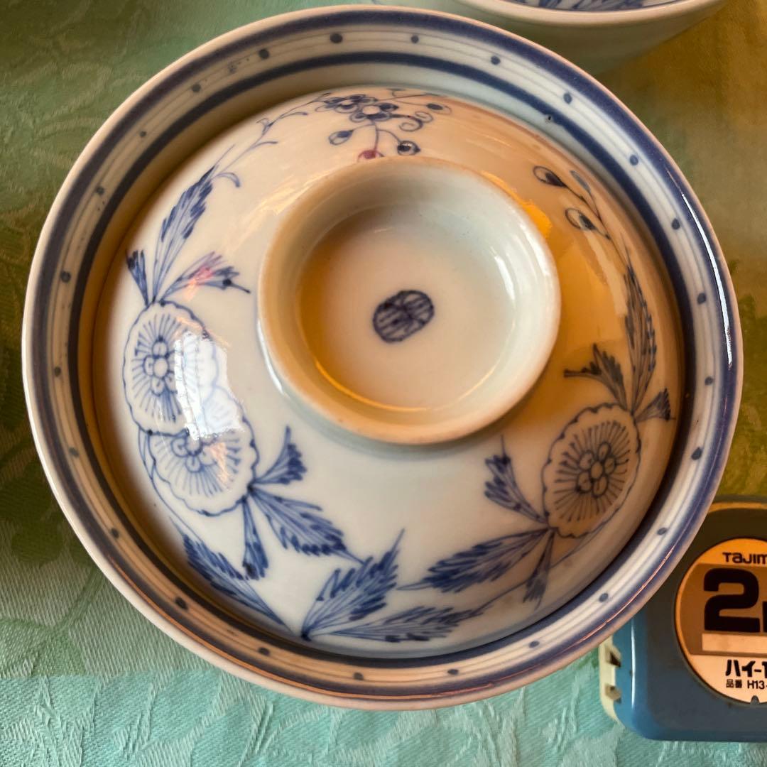 古伊万里　染付　蓋付飯茶碗　5客