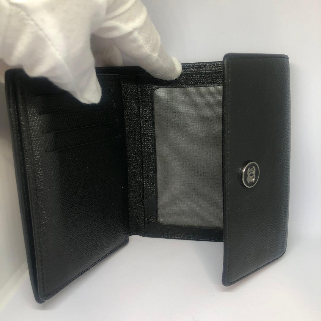 【早い者勝ち】CHANEL シャネル　三つ折り財布　ブラック　レザー　ココボタン