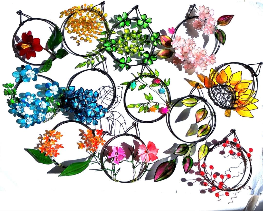 ミニリース12点セット　ワイヤークラフト　ディップアート　壁飾り　インテリア