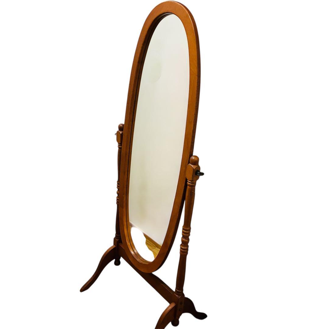 【送料込み】全身 木製　スタンド　ミラー 脚付き 姿見　レトロ　調節　鏡　ウッド