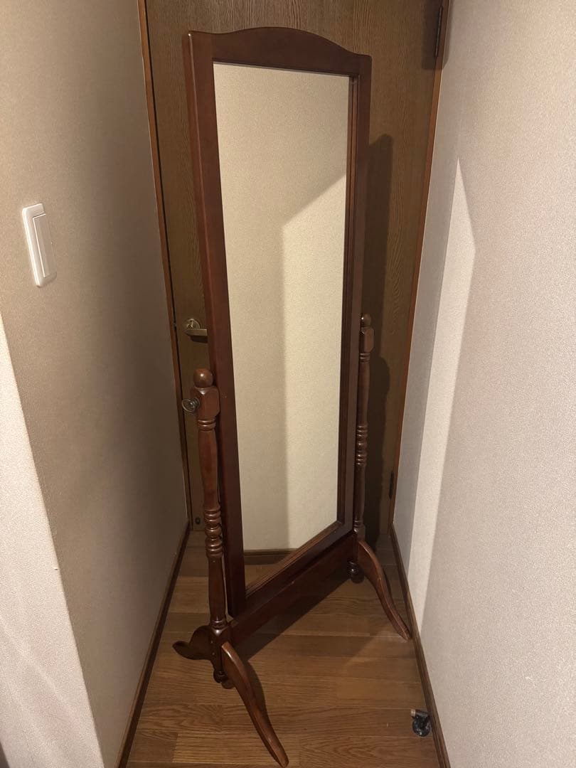 英国クラシック 北欧レトロ 木製 脚付き スタンドミラー 全身鏡 古家具　猫脚