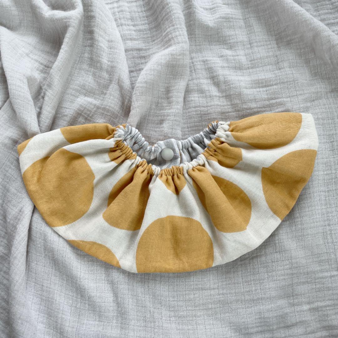 再販★まるまるイエロー×グレーストライプ★ ハンドメイド　リバーシブル　スタイ