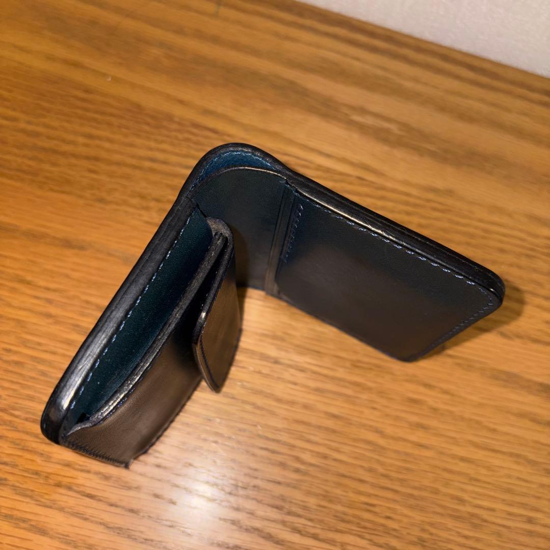 最終値下げ　コードバン　折り財布　ネイビー