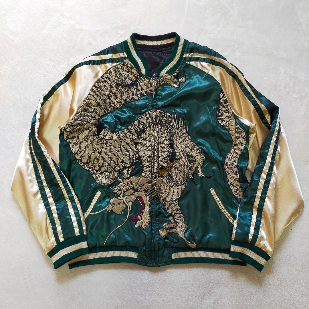QqCcaan　龍刺繍　М　リバーシブル　スカジャン　鯉　ドラゴン　サテン