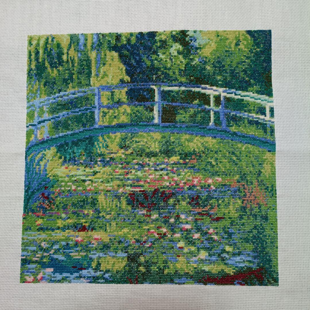 モネ 睡蓮の池 カウントクロスステッチ 完成品
