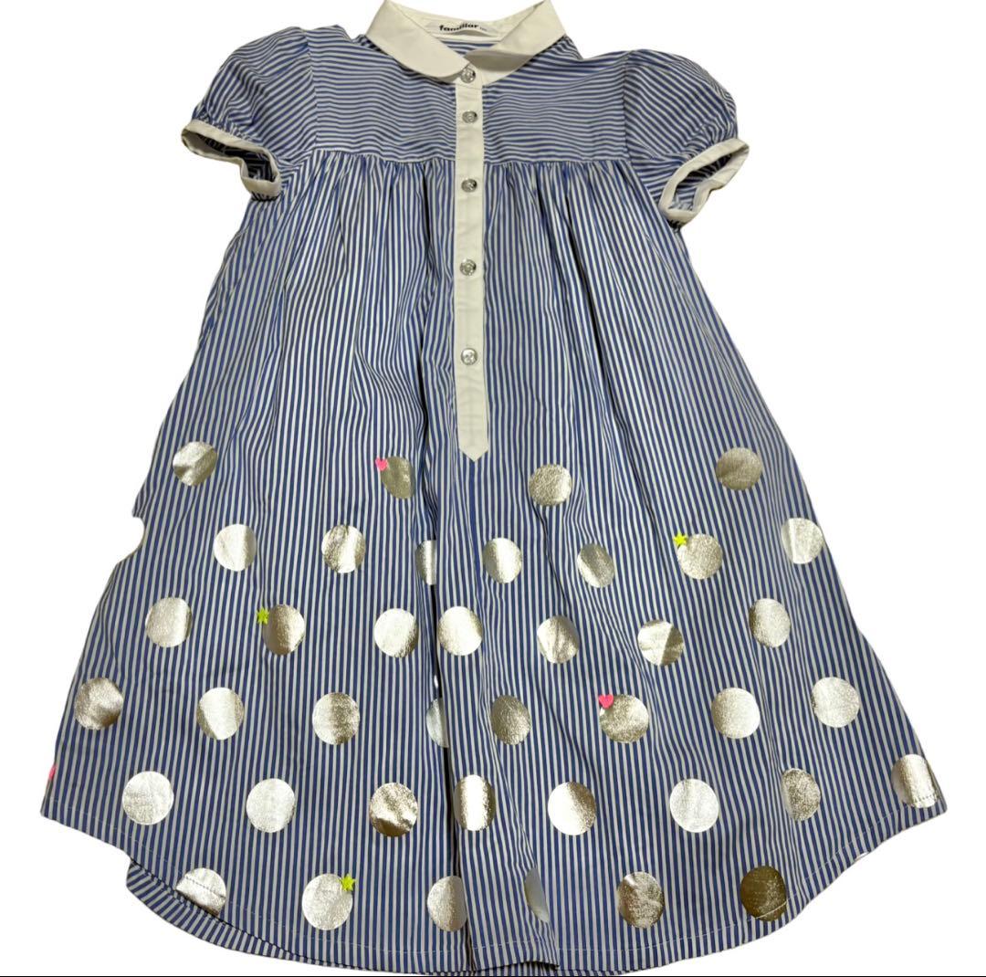 ファミリア　ワンピース　襟　水玉　ストライプ