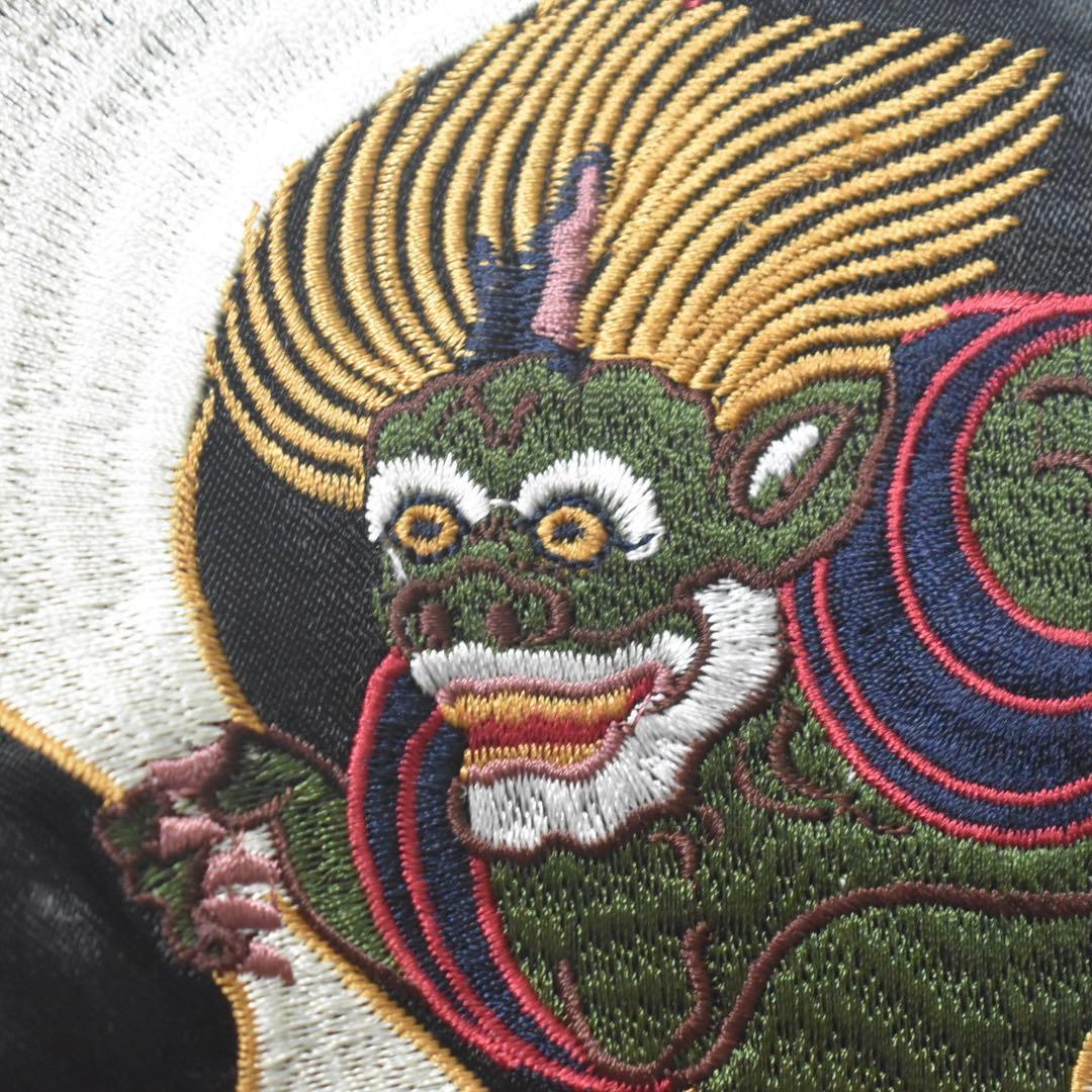 未使用級 花旅楽団 スカジャン 風神雷神 リバーシブル 刺繍 黒×白 L 和柄