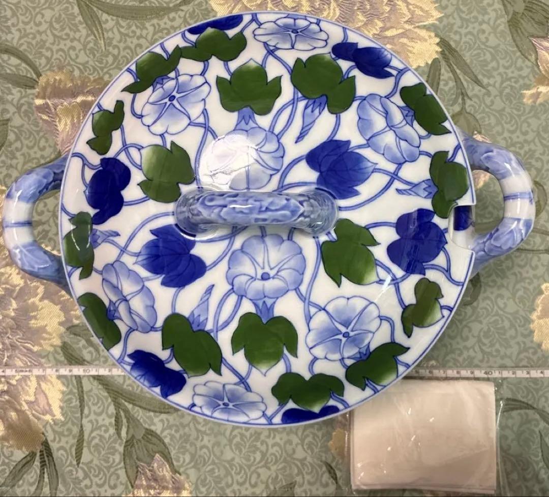 お値下げ中‼️　深川製磁 つる朝顔文 大蓋物 盛器　有田焼き