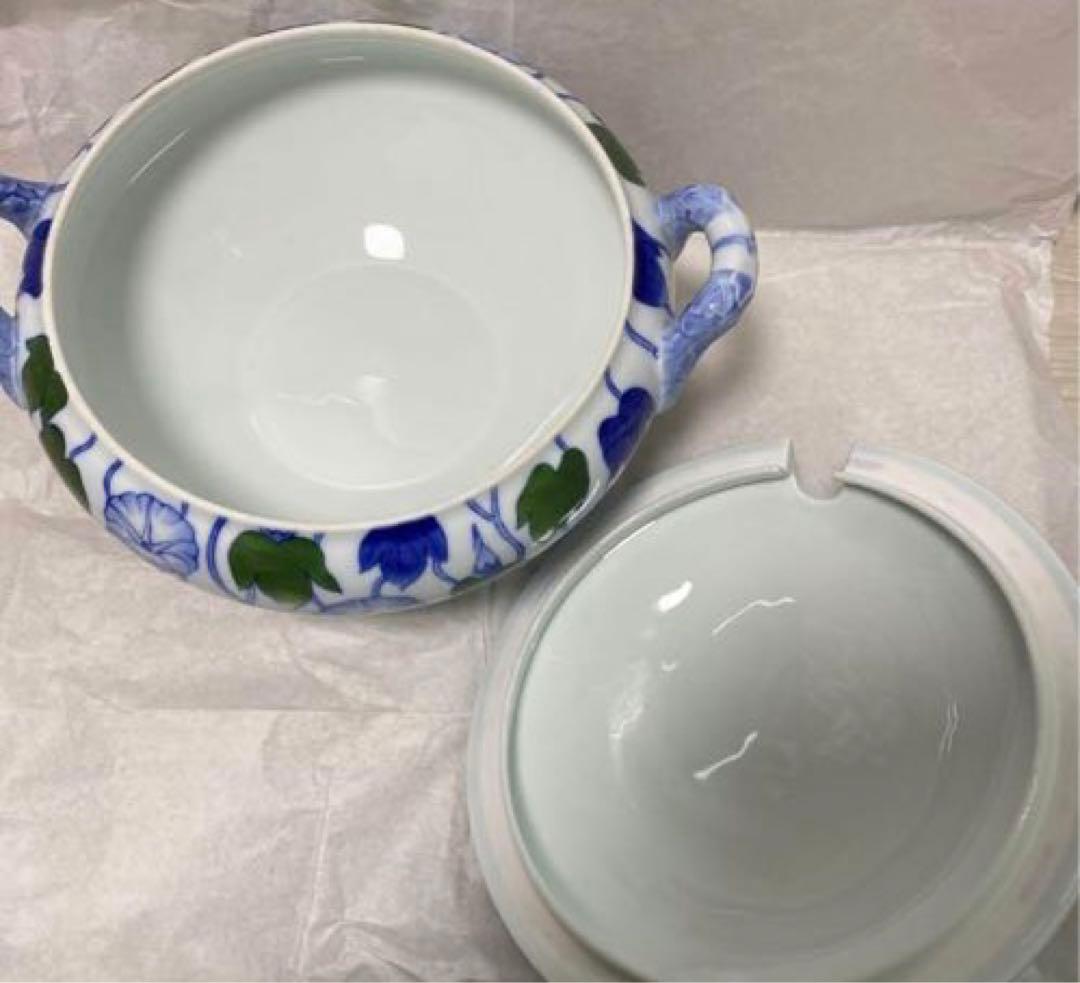 お値下げ中‼️　深川製磁 つる朝顔文 大蓋物 盛器　有田焼き