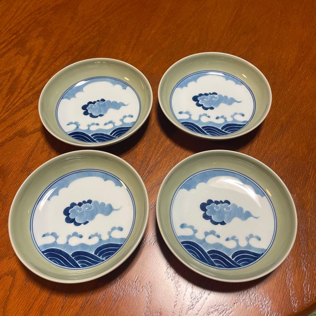 源右衛門窯　青磁雲波紋　小皿　4枚