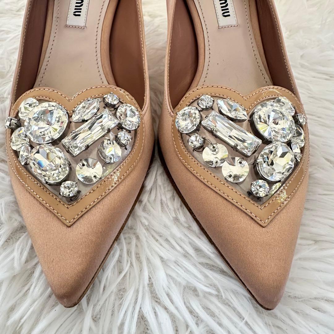 【美品】ミュウミュウ miumiu ハート　ビジュー　ピンク パンプス35