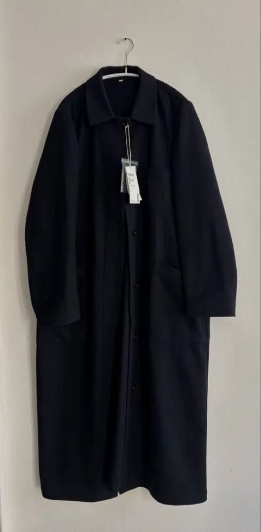 MUJI Labo ウール混ロングコート M ダークネイビー