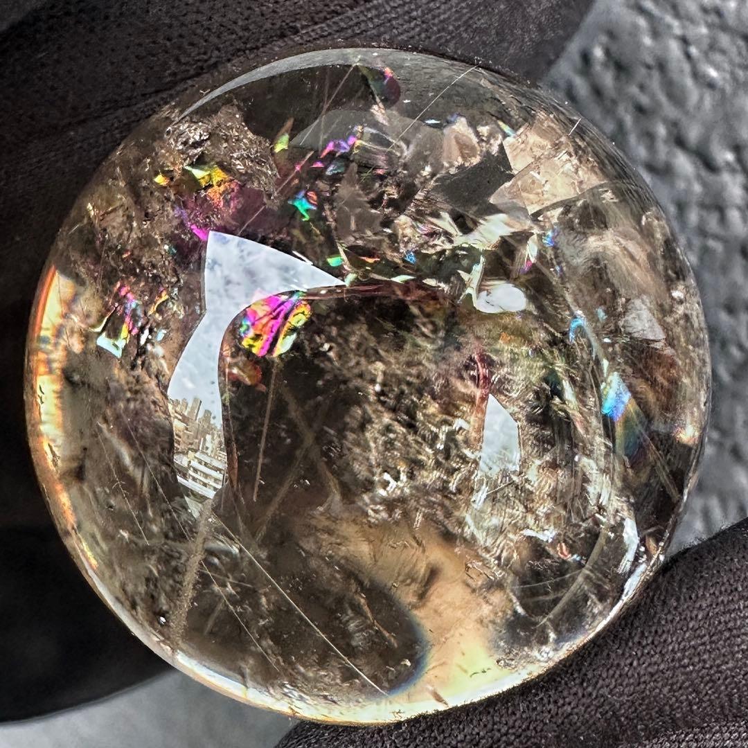 金運最強✴️レインボー☆スモーキーチルクォーツ丸玉パワーストーンスフィアA1252