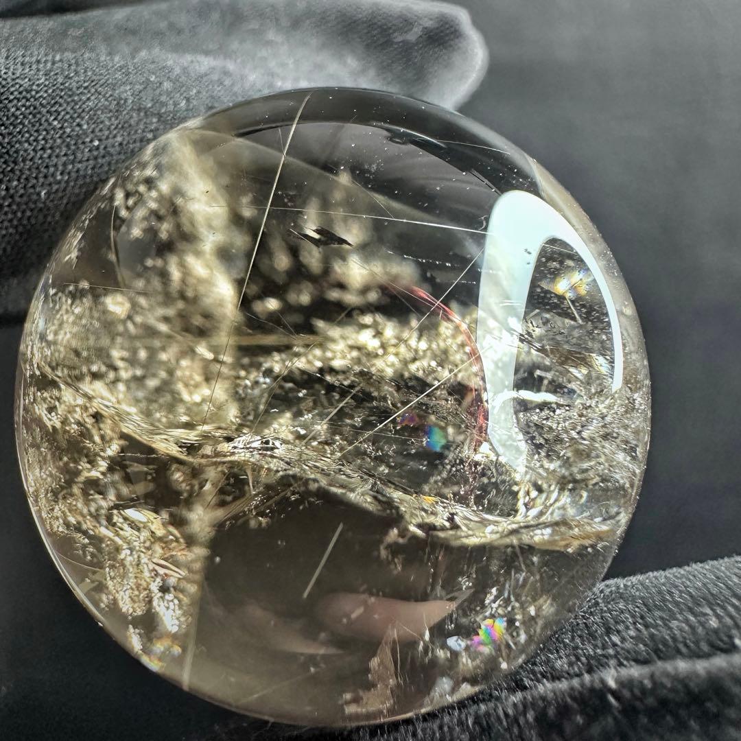 金運最強✴️レインボー☆スモーキーチルクォーツ丸玉パワーストーンスフィアA1252