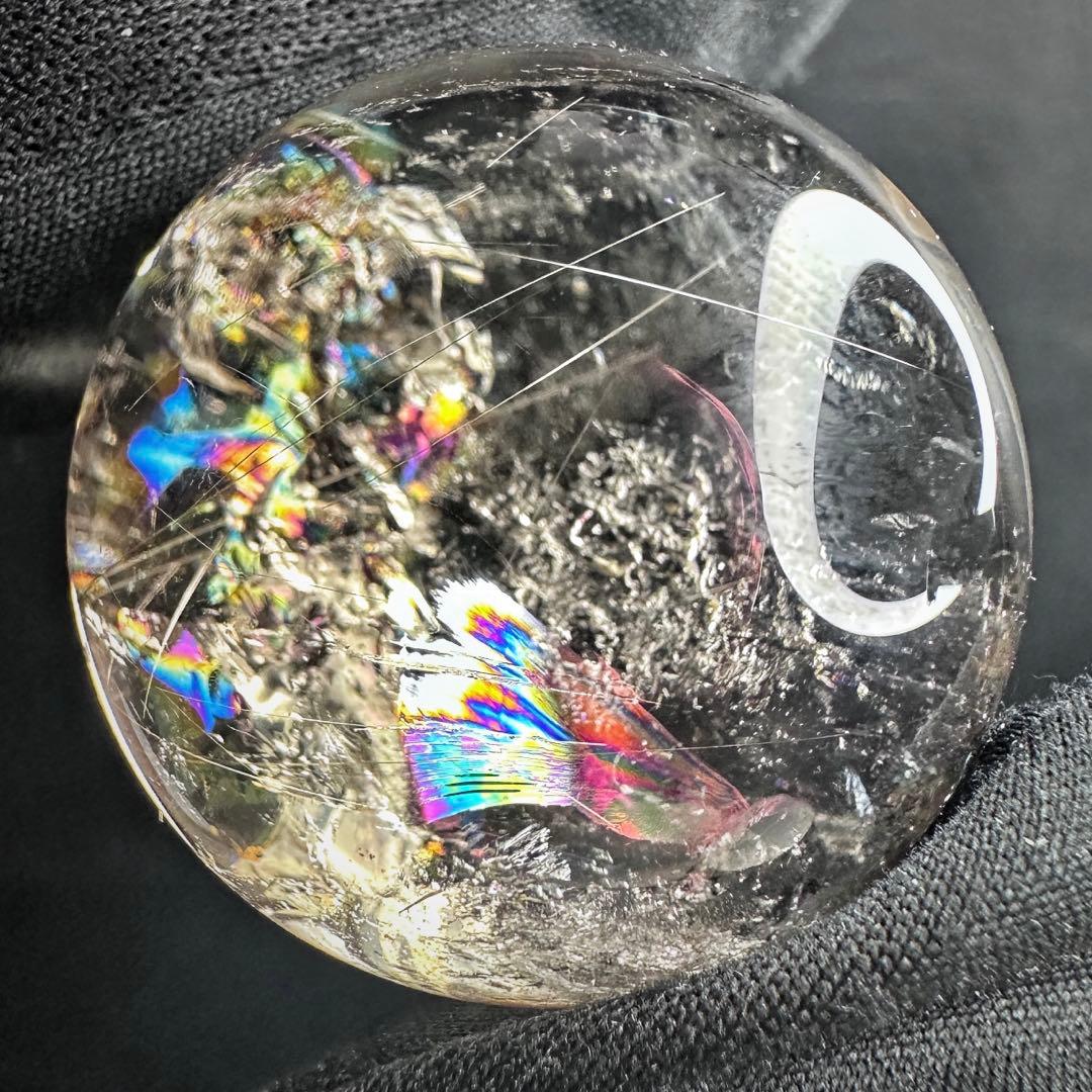 金運最強✴️レインボー☆スモーキーチルクォーツ丸玉パワーストーンスフィアA1252