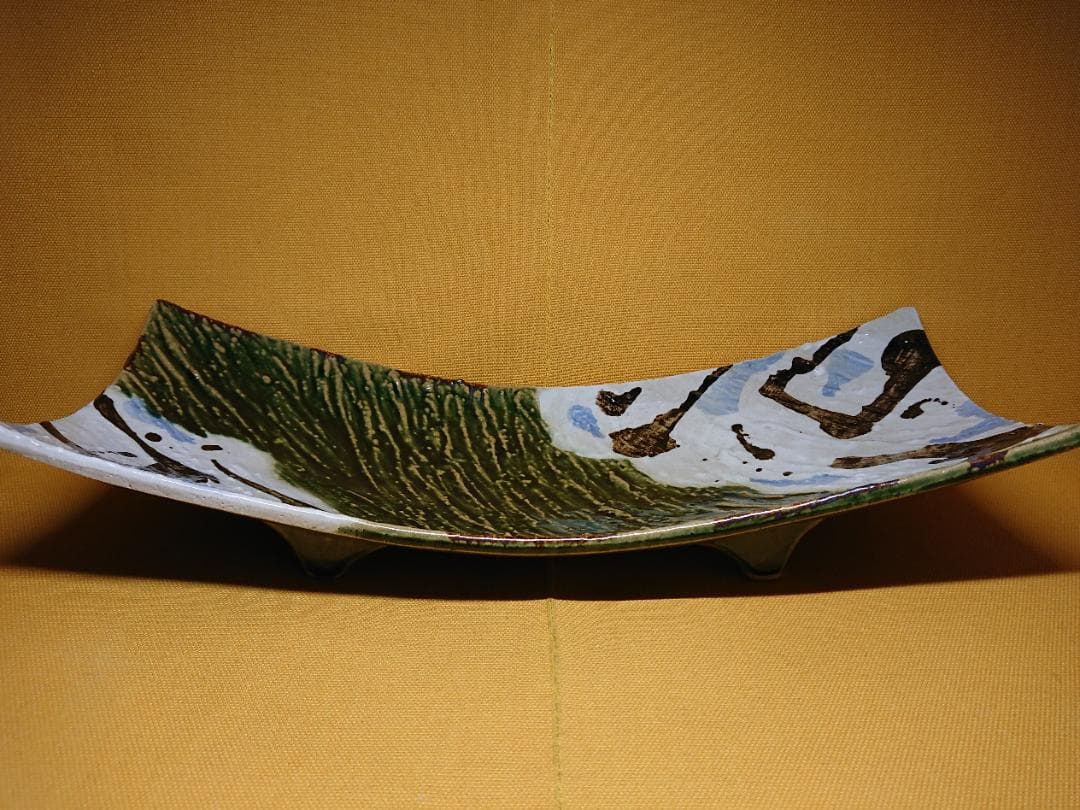 【美品】板皿　長皿　角皿　陶器　置物　インテリア　工芸品　美術品　A3157
