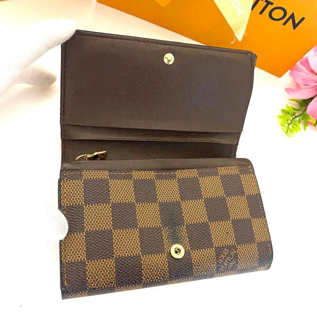 ルイ ヴィトン◎トレゾール ダミエ エベヌ 二つ折り財布 L字ファスナー 茶色