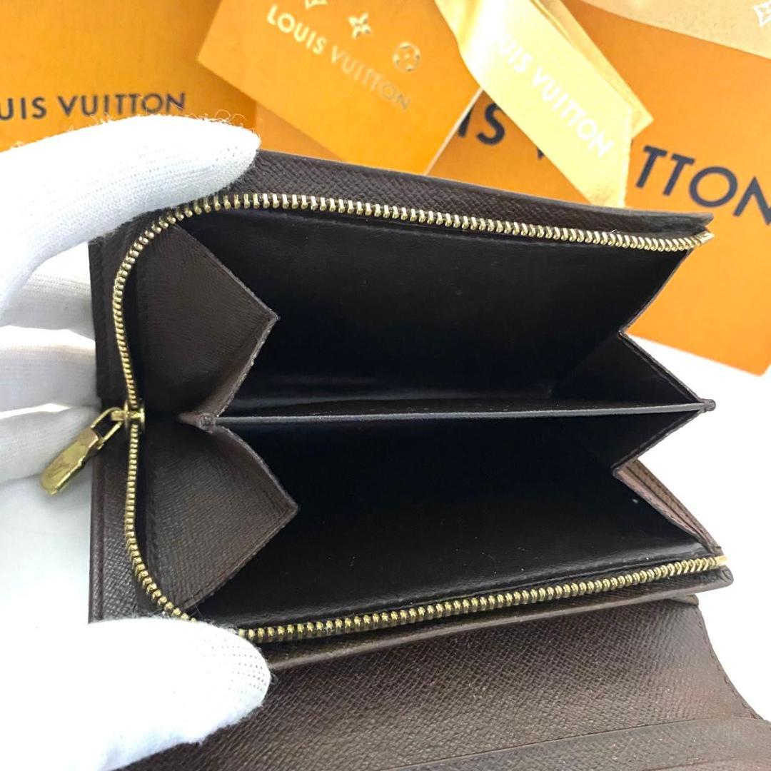 ルイ ヴィトン◎トレゾール ダミエ エベヌ 二つ折り財布 L字ファスナー 茶色