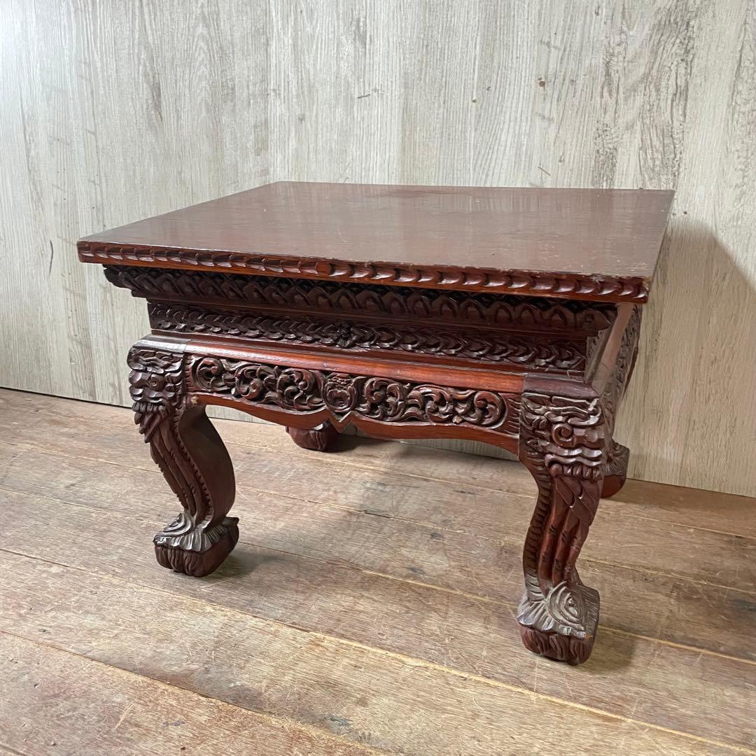 ②木製彫刻座卓 木彫サイドテーブル アジアン家具 アンティーク家具 ヴィンテージ