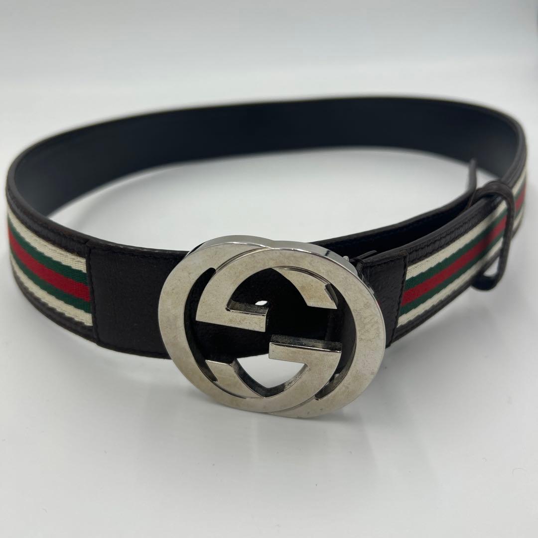 GUCCI インターロッキグ　GG シェリーライン　ベルト　レザー　ロゴ　茶色