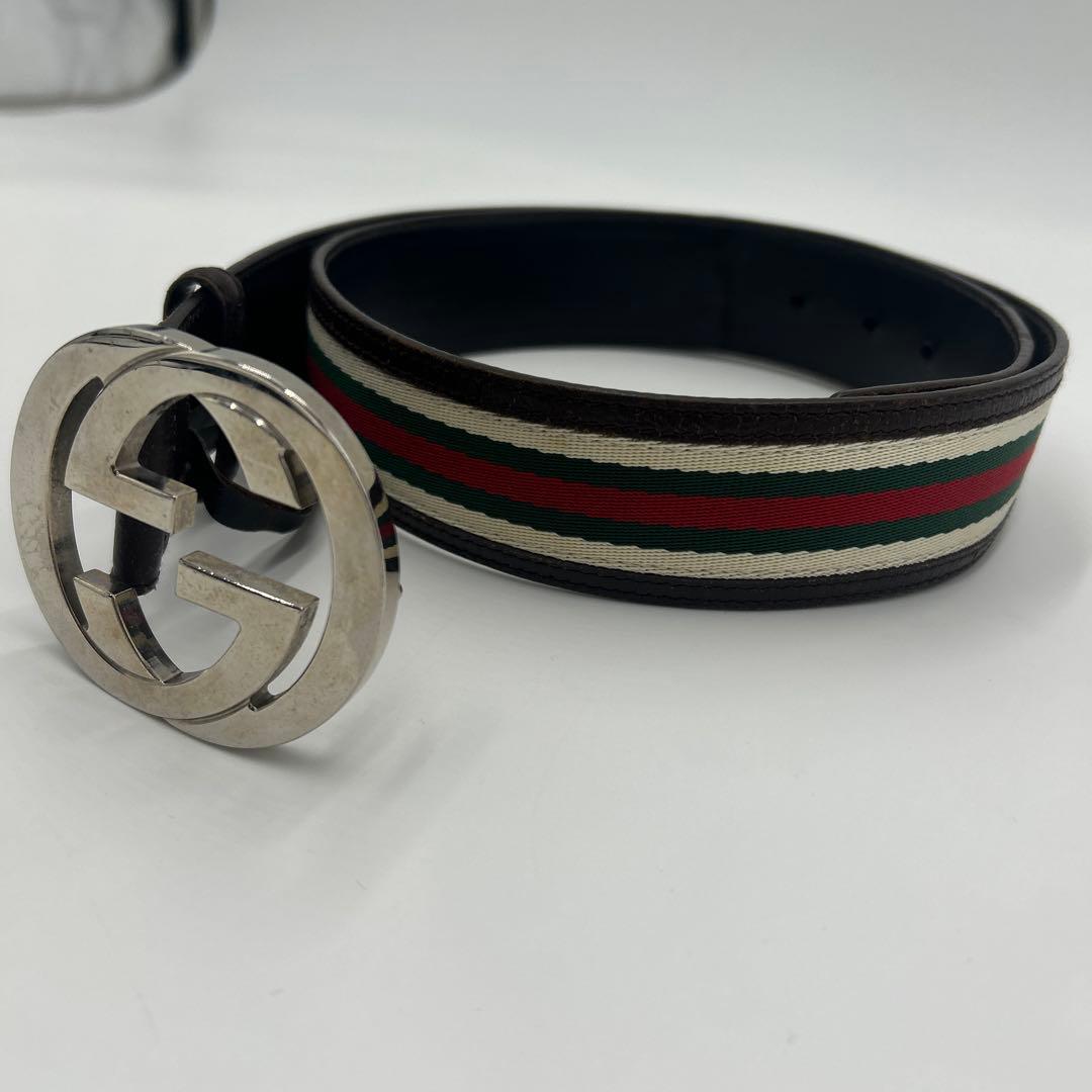 GUCCI インターロッキグ　GG シェリーライン　ベルト　レザー　ロゴ　茶色