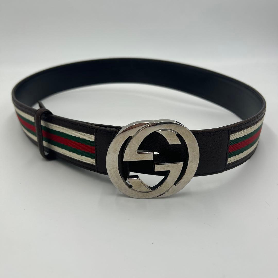 GUCCI インターロッキグ　GG シェリーライン　ベルト　レザー　ロゴ　茶色