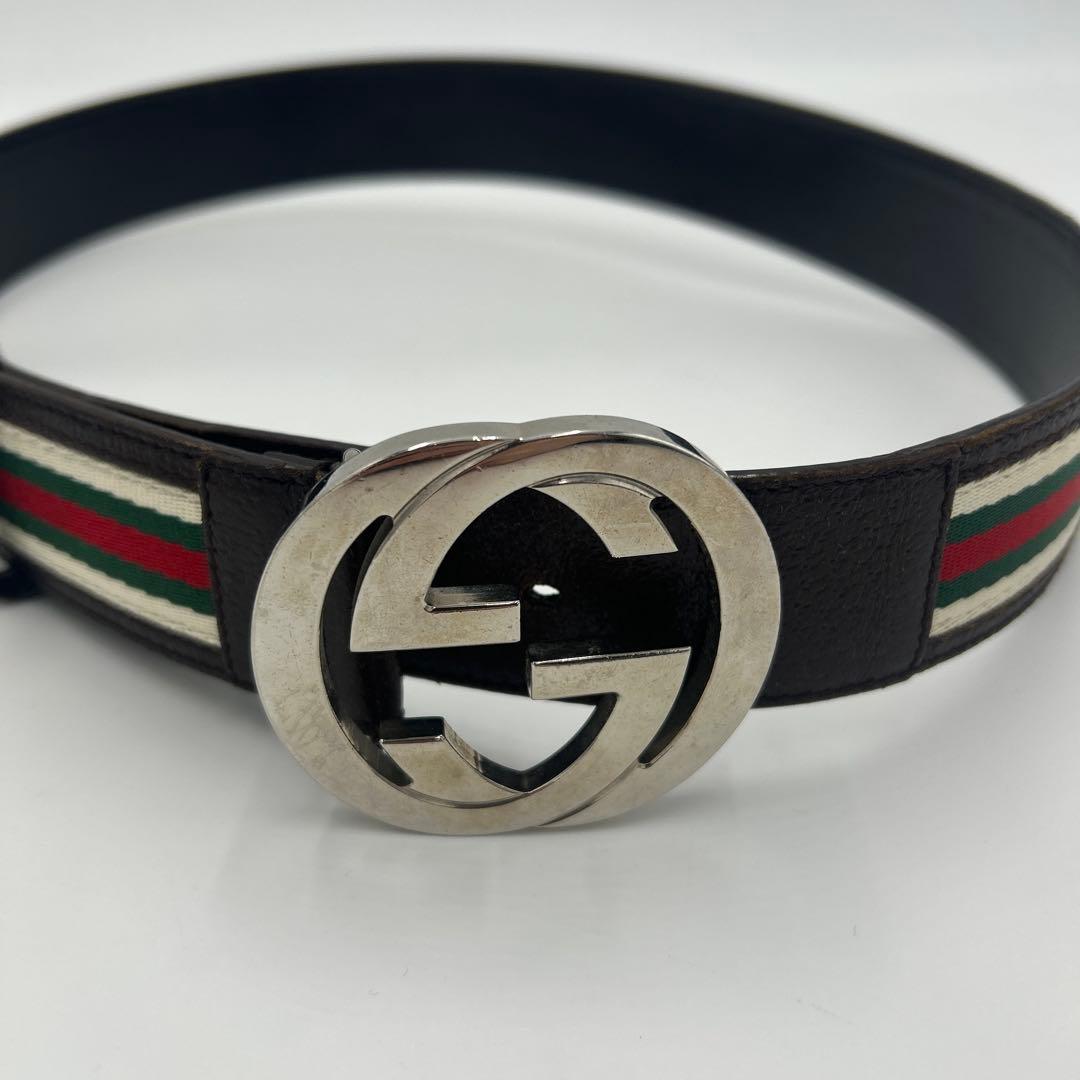 GUCCI インターロッキグ　GG シェリーライン　ベルト　レザー　ロゴ　茶色
