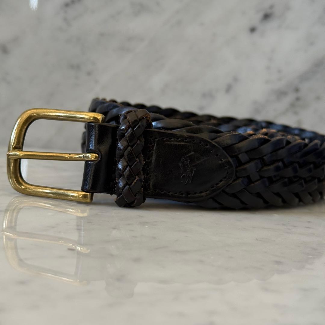 ポロラルフローレン ベルト メッシュ イントレチャート 編み込み 本革