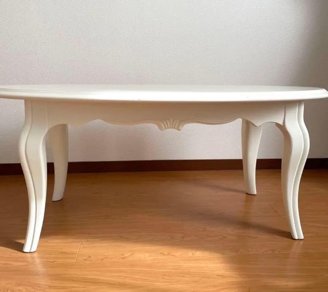 猫足ローテーブル フレンチ ロココ調 エレガント オーバル ホワイト