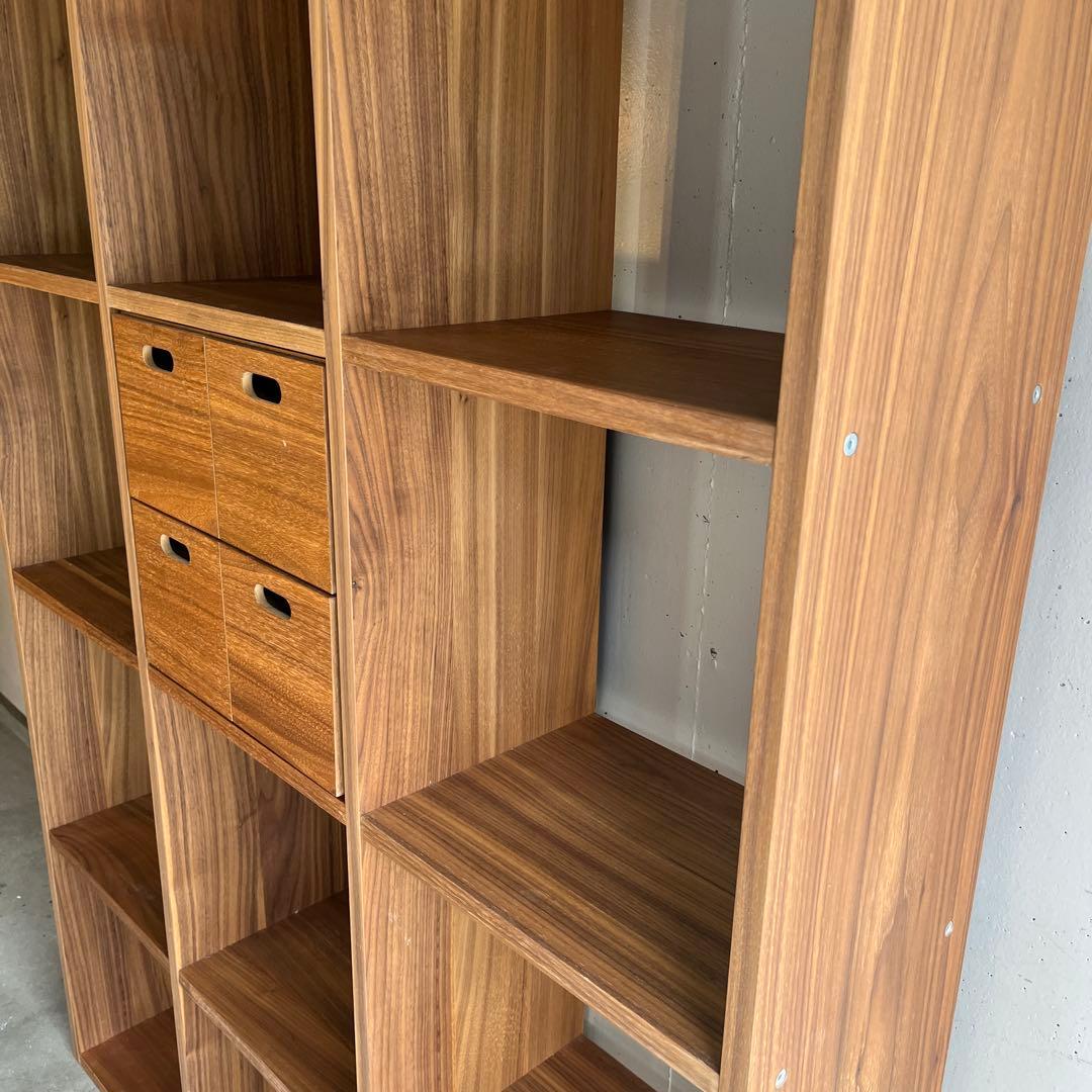 美品★無印スタッキングシェルフセット・５段×３列・ウォールナット チェスト付