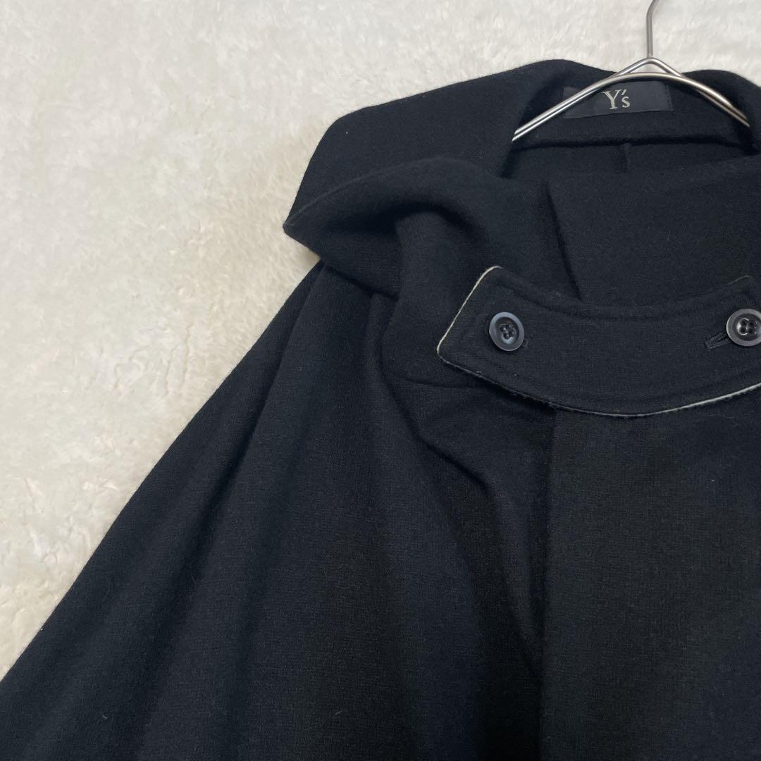 Y’s ヨウジヤマモト 変形デザイン ロングコート ストール風襟 ブラックウール