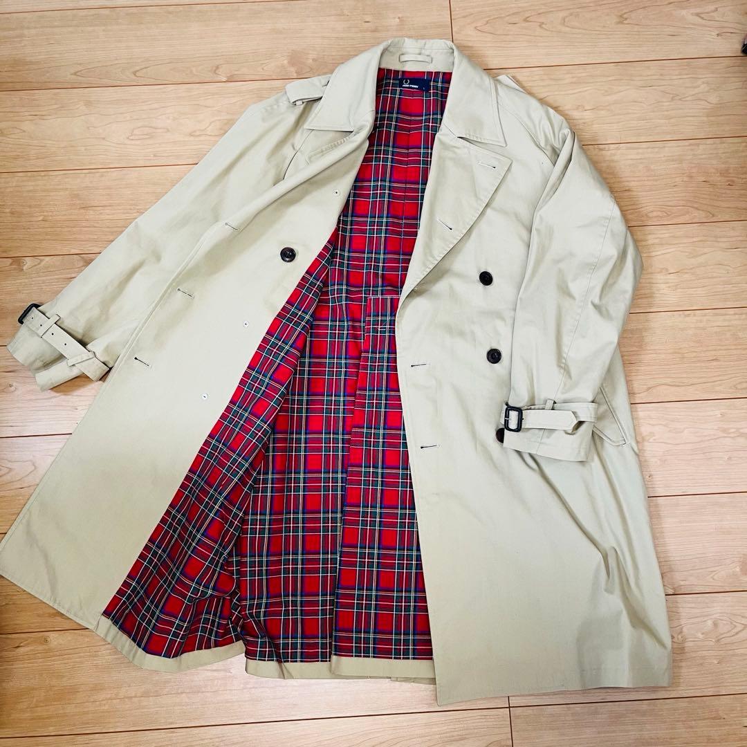 Fred Perry 赤チェック　トレンチコート　ロングコート