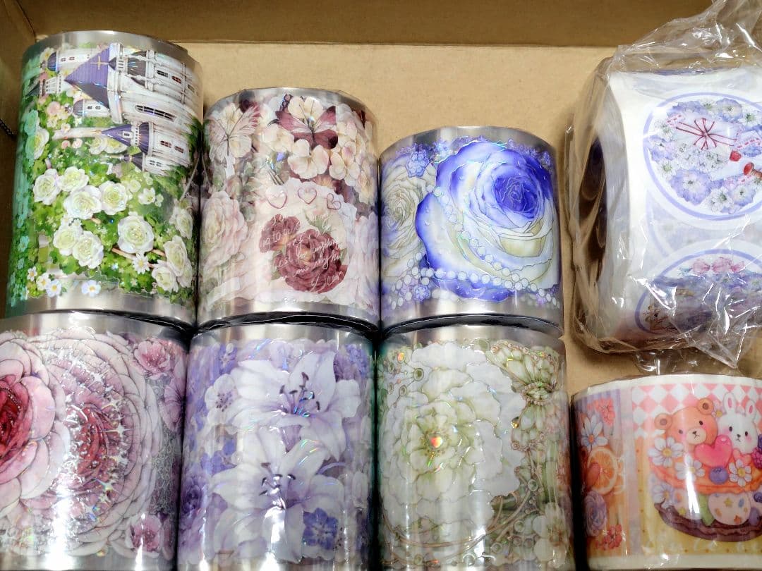 巻売 ステッカー セット★ 海外 マスキングテープ マステ PET 装飾 花 ③